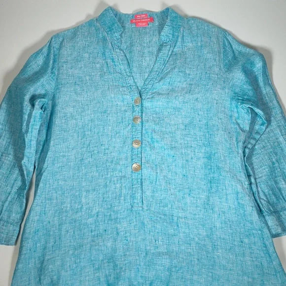 Island Company 100% linen blue shell kimono tunic coverup top M - Picture 6 of 10